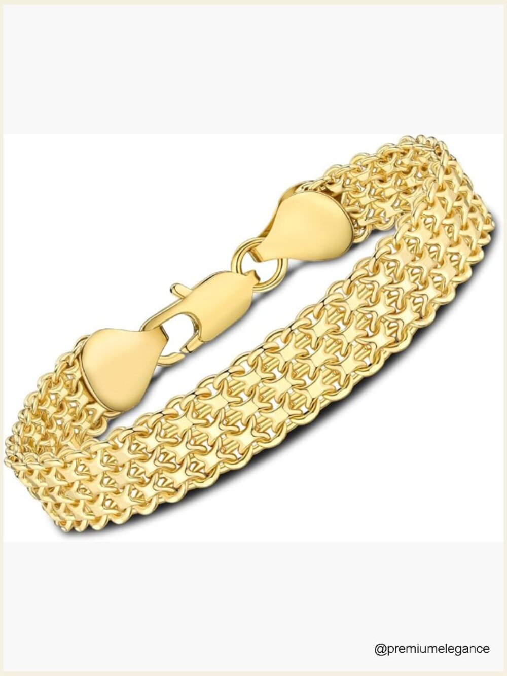 14K Gold Plated 10mm Mesh Chain Link Bracelet Lobster Claw